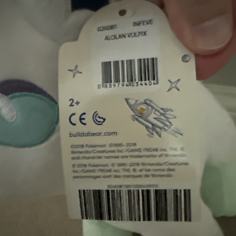 Pokemon Alolan Vulpix Build-a-Bear White Eeveelution Plush 13" 2018 - Picture 4 of 10